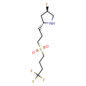 Chemical structure of (2R,4R)-4-fluoro-2-(3-((4,4,4-trifluorobutyl)sulfonyl)propyl)pyrrolidine , CAS 1670273-33-2, AChemBlock Q54828