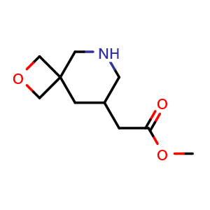 Chemical structure of methyl 2-(2-oxa-6-azaspiro[3.5]nonan-8-yl)acetate , CAS 2092067-97-3, AChemBlock Q54841