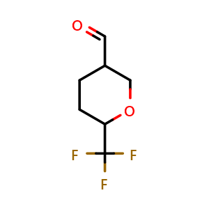 Chemical structure of 6-(trifluoromethyl)tetrahydro-2H-pyran-3-carbaldehyde , CAS 1637310-77-0, AChemBlock Q54846