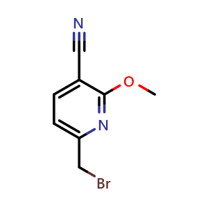 Chemical structure of 6-(bromomethyl)-2-methoxynicotinonitrile , CAS 864779-08-8, AChemBlock Q54852