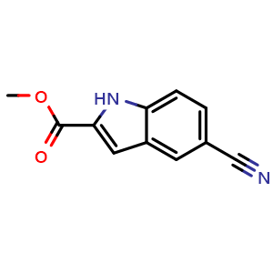 Chemical structure of methyl 5-cyano-1H-indole-2-carboxylate , CAS 1245648-71-8, AChemBlock Q54877