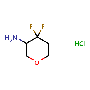 Chemical structure of 4,4-difluorotetrahydro-2H-pyran-3-amine hydrochloride , CAS 1418199-66-2, AChemBlock Q54880
