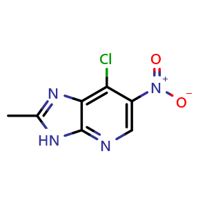 Chemical structure of 7-chloro-2-methyl-6-nitro-3H-imidazo[4,5-b]pyridine , CAS 1638760-41-4, AChemBlock Q54886