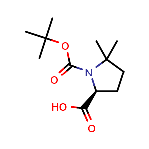 Chemical structure of (S)-1-(tert-butoxycarbonyl)-5,5-dimethylpyrrolidine-2-carboxylic acid , CAS 943318-67-0, AChemBlock Q54903
