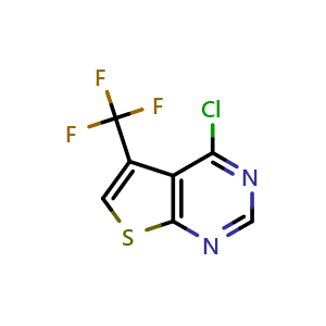 Chemical structure of 4-chloro-5-(trifluoromethyl)thieno[2,3-d]pyrimidine , CAS 917909-58-1, AChemBlock Q54983
