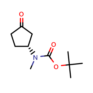 Chemical structure of tert-butyl (R)-methyl(3-oxocyclopentyl)carbamate , CAS 1932254-17-5, AChemBlock Q55001