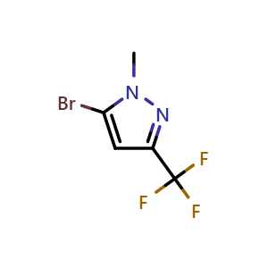 Chemical structure of 5-bromo-1-methyl-3-(trifluoromethyl)-1H-pyrazole , CAS 524740-42-9, AChemBlock Q55016