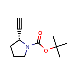 Chemical structure of tert-butyl (R)-2-ethynylpyrrolidine-1-carboxylate , CAS 130418-90-5, AChemBlock Q55023