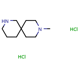 Chemical structure of 9-methyl-2,9-diazaspiro[5.5]undecane dihydrochloride , CAS 1211582-98-7, AChemBlock Q55068