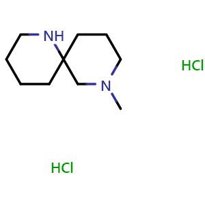 Chemical structure of 8-methyl-1,8-diazaspiro[5.5]undecane dihydrochloride , CAS 1086395-02-9, AChemBlock Q55070