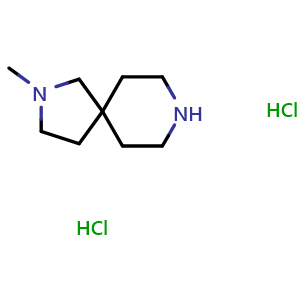 Chemical structure of 2-methyl-2,8-diazaspiro[4.5]decane dihydrochloride , CAS 1061683-13-3, AChemBlock Q55074