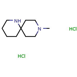 Chemical structure of 9-methyl-1,9-diazaspiro[5.5]undecane dihydrochloride , CAS 1158750-02-7, AChemBlock Q55078