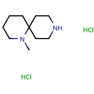 Chemical structure of 1-methyl-1l4,9-diazaspiro[5.5]undecan-1-amine hydrochloride , CAS 1158750-04-9, AChemBlock Q55079