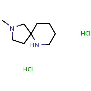 Chemical structure of 2-methyl-2,6-diazaspiro[4.5]decane dihydrochloride , CAS 1086395-69-8, AChemBlock Q55082