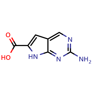 Chemical structure of 2-amino-7H-pyrrolo[2,3-d]pyrimidine-6-carboxylic acid , CAS 1638767-51-7, AChemBlock Q55093