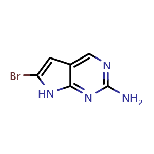 Chemical structure of 6-bromo-7H-pyrrolo[2,3-d]pyrimidin-2-amine , CAS 1557521-99-9, AChemBlock Q55094