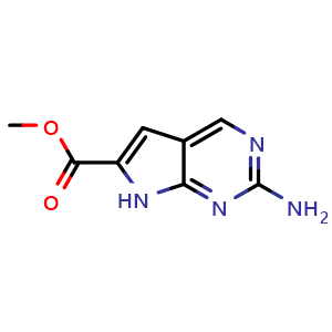 Chemical structure of methyl 2-amino-7H-pyrrolo[2,3-d]pyrimidine-6-carboxylate , CAS 1638768-40-7, AChemBlock Q55095