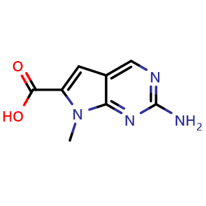 Chemical structure of 2-amino-7-methyl-7H-pyrrolo[2,3-d]pyrimidine-6-carboxylic acid , CAS 1638760-46-9, AChemBlock Q55096