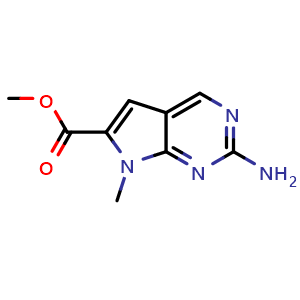 Chemical structure of methyl 2-amino-7-methyl-7H-pyrrolo[2,3-d]pyrimidine-6-carboxylate , CAS 1638768-39-4, AChemBlock Q55097
