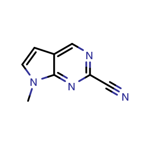 Chemical structure of 7-methyl-7H-pyrrolo[2,3-d]pyrimidine-2-carbonitrile , CAS 1638760-92-5, AChemBlock Q55126