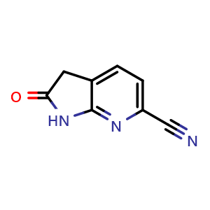 Chemical structure of 2-oxo-2,3-dihydro-1H-pyrrolo[2,3-b]pyridine-6-carbonitrile , CAS 1190317-09-9, AChemBlock Q55138