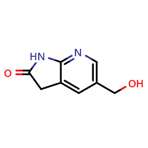 Chemical structure of 5-(hydroxymethyl)-1,3-dihydro-2H-pyrrolo[2,3-b]pyridin-2-one , CAS 1638763-99-1, AChemBlock Q55147