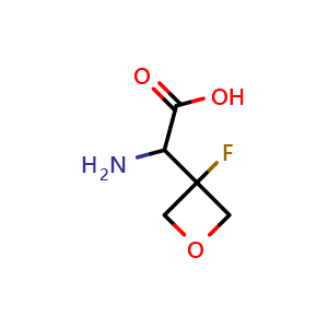 Chemical structure of 2-amino-2-(3-fluorooxetan-3-yl)acetic acid , CAS 1638759-41-7, AChemBlock Q55168
