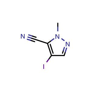 Chemical structure of 4-iodo-1-methyl-1H-pyrazole-5-carbonitrile , CAS 1354705-14-8, AChemBlock Q55178