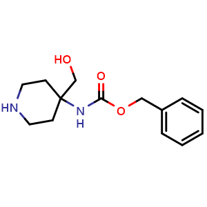 Chemical structure of benzyl (4-(hydroxymethyl)piperidin-4-yl)carbamate , CAS 1067915-35-8, AChemBlock Q55185