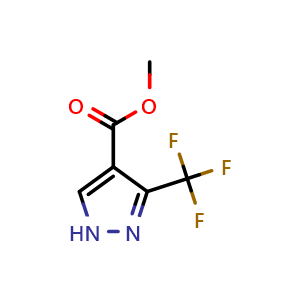 Chemical structure of methyl 3-(trifluoromethyl)-1H-pyrazole-4-carboxylate , CAS 61859-96-9, AChemBlock Q55187
