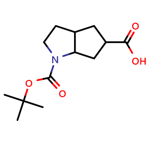 Chemical structure of 1-(tert-butoxycarbonyl)octahydrocyclopenta[b]pyrrole-5-carboxylic acid , CAS 1784313-63-8, AChemBlock Q55210