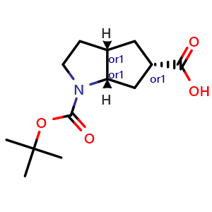 Chemical structure of endo-1-[(tert-butoxy)carbonyl]-octahydrocyclopenta[b]pyrrole-5-carboxylic acid , CAS 1251013-86-1, AChemBlock Q55212