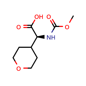 Chemical structure of (S)-2-((methoxycarbonyl)amino)-2-(tetrahydro-2H-pyran-4-yl)acetic acid , CAS 1009120-03-9, AChemBlock Q55217
