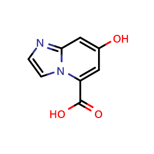Chemical structure of 7-hydroxyimidazo[1,2-a]pyridine-5-carboxylic acid , CAS 2169243-96-1, AChemBlock Q55237