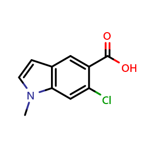 Chemical structure of 6-chloro-1-methyl-1H-indole-5-carboxylic acid , CAS 431062-03-2, AChemBlock Q55246