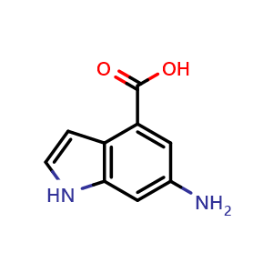 Chemical structure of 6-amino-1H-indole-4-carboxylic acid , CAS 885520-34-3, AChemBlock Q55275