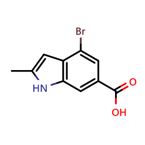 Chemical structure of 4-bromo-2-methyl-1H-indole-6-carboxylic acid , CAS 1260382-87-3, AChemBlock Q55282