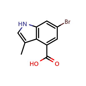 Chemical structure of 6-bromo-3-methyl-1H-indole-4-carboxylic acid , CAS 1360956-94-0, AChemBlock Q55284