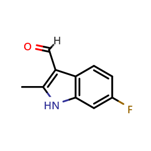 Chemical structure of 6-fluoro-2-methyl-1H-indole-3-carbaldehyde , CAS 933747-88-7, AChemBlock Q55319