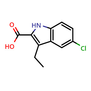 Chemical structure of 5-chloro-3-ethyl-1H-indole-2-carboxylic acid , CAS 446830-67-7, AChemBlock Q55326