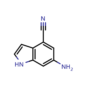 Chemical structure of 6-amino-1H-indole-4-carbonitrile , CAS 885518-24-1, AChemBlock Q55346