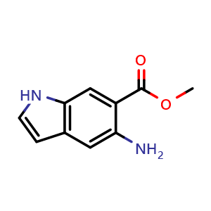 Chemical structure of methyl 5-amino-1H-indole-6-carboxylate , CAS 1638767-58-4, AChemBlock Q55348