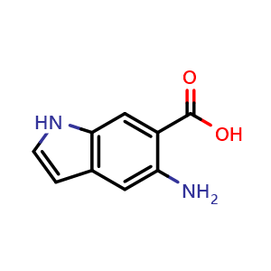 Chemical structure of 5-amino-1H-indole-6-carboxylic acid , CAS 1638759-77-9, AChemBlock Q55349
