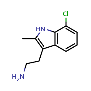 Chemical structure of 2-(7-chloro-2-methyl-1H-indol-3-yl)ethan-1-amine , CAS 383145-89-9, AChemBlock Q55350