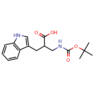 Chemical structure of 2-((1H-Indol-3-yl)methyl)-3-((tert-butoxycarbonyl)amino)propanoic acid , CAS 1638771-73-9, AChemBlock Q55351