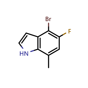 Chemical structure of 4-bromo-5-fluoro-7-methyl-1H-indole , CAS 1260895-84-8, AChemBlock Q55358