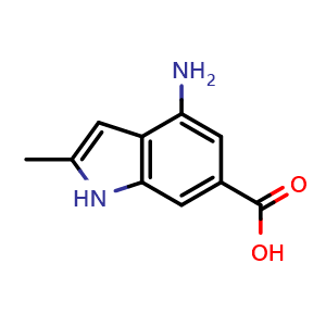 Chemical structure of 4-amino-2-methyl-1H-indole-6-carboxylic acid , CAS 1260384-99-3, AChemBlock Q55363