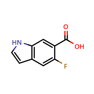 Chemical structure of 5-Fluoro-1H-indole-6-carboxylic acid , CAS 908600-74-8, AChemBlock Q55378