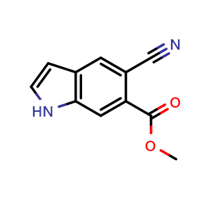 Chemical structure of methyl 5-cyano-1H-indole-6-carboxylate , CAS 1227267-07-3, AChemBlock Q55380