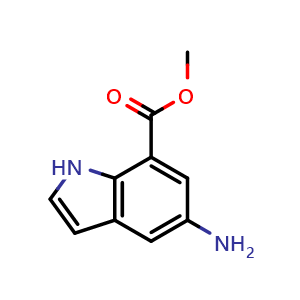 Chemical structure of methyl 5-amino-1H-indole-7-carboxylate , CAS 1167055-42-6, AChemBlock Q55391